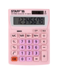 Калькулятор настольный STF 1808 PK 8 разрядный однострочный экран розовый 250468 Staff