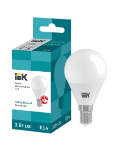 Лампа светодиодная E14 шар G45 3Вт 4000K нейтральный свет 216лм LLE G45 3 230 40 E14 Iek