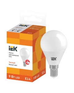 Лампа светодиодная E14 шар G45 9Вт 3000K теплый свет 810лм LLE G45 9 230 30 E14 Iek