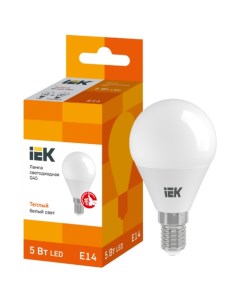 Лампа светодиодная E14 шар G45 5Вт 3000K теплый свет 450лм LLE G45 5 230 30 E14 Iek