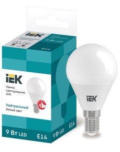 Лампа светодиодная E14 шар G45 9Вт 4000K нейтральный свет 810лм LLE G45 9 230 40 E14 Iek