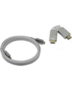 Кабель HDMI 19M HDMI 19M v2 0 4K плоский 1 8 м серебристый белый ACG568F S 1 8M Aopen/qust