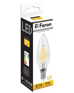 Лампа светодиодная E14 свеча C35 7Вт 2700K теплый свет 740лм филаментная LB 66 25726 Feron