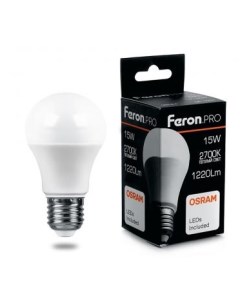 Лампа светодиодная E27 груша A60 15Вт 2700K теплый свет 1220лм LB 1015 38035 Feron.pro