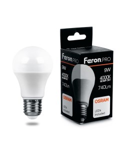 Лампа светодиодная E27 груша A60 9Вт 4000K белый 740лм LB 1009 38027 Feron.pro