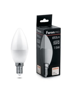 Лампа светодиодная E14 свеча C37 7 5Вт 4000K белый 650лм 1307 38054 Feron.pro