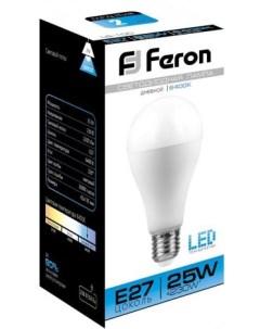 Лампа светодиодная E27 груша A65 25Вт 6400K дневной 2200лм LB 100 25792 Feron