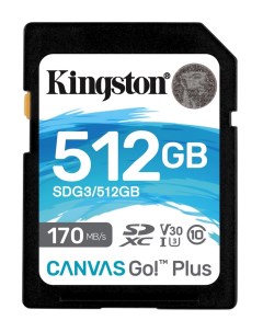 Карта памяти 512Gb SDXC Canvas Go Plus Class 10 UHS I U3 SDG3 512GB Kingston