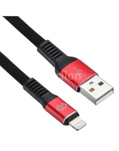 Кабель USB Lightning 8 pin 1 2m черный красный плоский 1080338 Digma