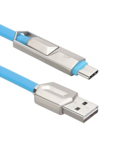 Кабель 2 в 1 Type C Micro USB USB 2 сторонний Материал оплетки TPE Термоэластопласт 1м синий U924 CM Acd