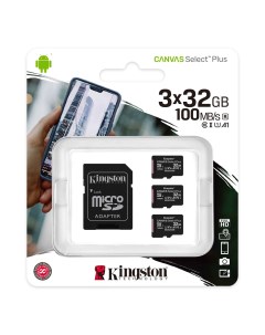 Карта памяти 32Gb microSDHC Canvas Select Plus Class 10 UHS I U1 V10 A1 адаптер SDCS2 32GB 3P1A Kingston