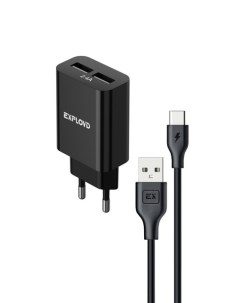 Сетевое зарядное устройство Easy EX Z 1424 5Вт 2xUSB 2 4A черный EX Z 1424 кабель USB Type C Exployd