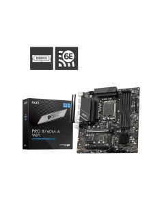 Материнская плата PRO B760M-A WIFI, Socket1700, Intel B760, 4xDDR5 DIMM, 2PCI-Ex16, 4SATA3, 7.1-ch, 2.5GLAN, 8 USB 3.2, 1 USB Type-C, HDMI, DP, mATX, Retail Msi