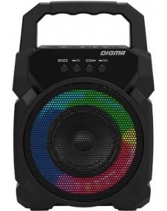 Портативная акустика D PS1500 10 Вт FM AUX USB microSD Bluetooth подсветка черный SP1500B Digma