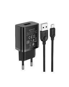 Сетевое зарядное устройство BA52A Gamble 10W USB 2 1A черный 133687 кабель microUSB Borofone