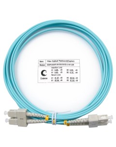 Патч-корд оптический, SC/UPC-SC/UPC, многомодовый, 50/125, OM3, двойной, 3м, бирюзовый (FOP-50-SC-SC-3m) Cabeus