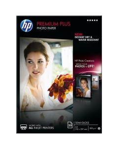 Фотобумага A4 300 г м полуглянцевая 20 листов односторонняя Premium Plus CR673A для струйной печати Hp