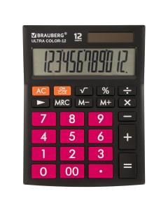 Калькулятор настольный Ultra COLOR 12 BKWR 12 разрядный однострочный экран черно малиновый 250500 Brauberg