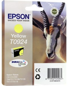 Картридж струйный T0924 C13T10844A10 желтый оригинальный ресурс 485 страниц для CX4300 TX 117 STYLUS Epson