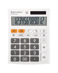 Калькулятор настольный ULTRA 12 WT 12 разрядный однострочный экран белый 250496 Brauberg