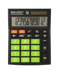 Калькулятор настольный Ultra COLOR 12 BKLG 12 разрядный однострочный экран черный зеленый 250498 Brauberg