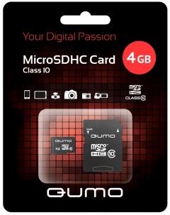 Карта памяти 4Gb microSDHC Class 10 адаптер 0 Qumo