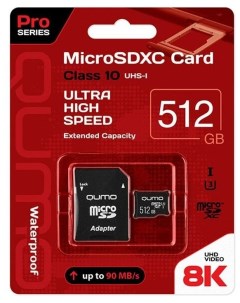Карта памяти 512Gb microSDXC Pro Series Class 10 UHS I U3 адаптер 0 Qumo