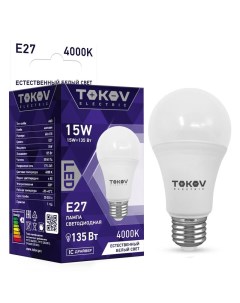 Лампа светодиодная E27 груша A60 15Вт 4000 K нейтральный свет 1350лм TKE A60 E27 15 4K Tokov light