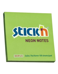 Блок самоклеящийся стикеры 100 листов неоновый зеленый 21167 Stick`n
