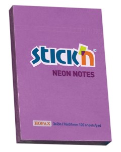 Блок самоклеящийся стикеры 100 листов неоновый фиолетовый 21208 Stick`n
