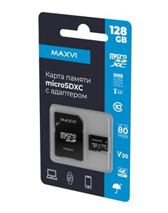 Карта памяти 128Gb microSDHC Class 10 UHS I 3 0 V30 адаптер MSD128GBC10V30 Maxvi