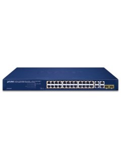 Коммутатор GSW-2824P, кол-во портов: 28x1 Гбит/с, кол-во SFP/uplink: combo RJ-45/SFP 2x1 Гбит/с, установка в стойку, PoE: 24x32Вт (макс. 250Вт) (GSW-2824P) Planet