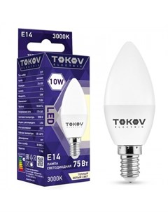 Лампа светодиодная E14 свеча 10Вт 3000K 3000K белый 700лм TKE C37 E14 10 3K Tokov electric