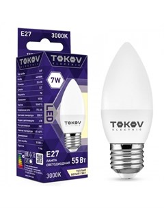 Лампа светодиодная E27 свеча 7Вт 3000K 3000K белый 500лм TKE C37 E27 7 3K Tokov electric