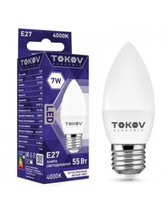 Лампа светодиодная E27 свеча 7Вт 4000K 4000K белый 500лм TKE C37 E27 7 4K Tokov electric
