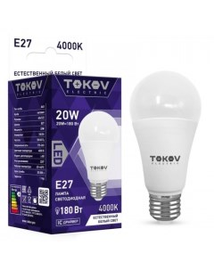 Лампа светодиодная E27 груша 12Вт 4000K 4000K белый 1800лм TKE A60 E27 20 4K Tokov electric