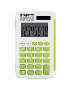 Калькулятор карманный STF 6238 8 разрядный однострочный экран белый зеленый 250283 Staff