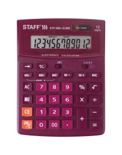 Калькулятор настольный STF 888 12 WR 12 разрядный кол во функций 2 однострочный экран бордовый STF 8 Staff