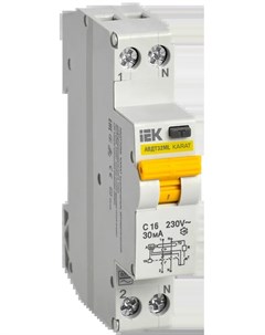 Выключатель автоматический дифференциального тока KARAT АВДТ32МL 1P N C 16А AC 30мА MVD12 1 016 C 03 Iek