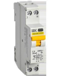 Выключатель автоматический дифференциального тока KARAT АВДТ32МL 1P N C 6А AC 30мА MVD12 1 006 C 030 Iek