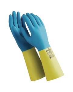 Перчатки хозяйственно бытовые латексно неопреновые с х б напылением от химических воздействий S сини Manipula