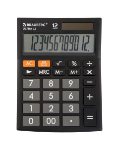 Калькулятор настольный ULTRA 12 BK 12 разрядный однострочный экран черный 250491 Brauberg