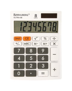 Калькулятор настольный ULTRA 08 WT 8 разрядный однострочный экран белый 250512 Brauberg