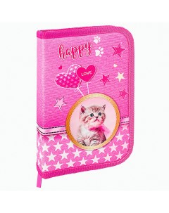 Пенал Premium Happy kitten 1 отделение розовый 270308 Brauberg