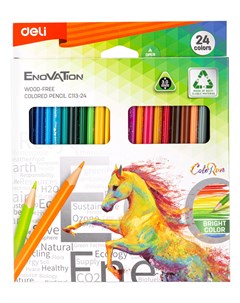 Набор цветных карандашей Enovation EC113 24 трехгранные 24 шт заточенные Deli