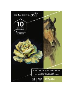 Альбом для пастели 10 листов A4 630г м склейка картон черный оливковый CLASSIC 105924 Brauberg