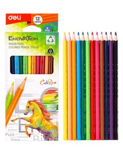 Набор цветных карандашей Enovation EC113 12 трехгранные 12 шт заточенные Deli