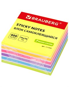 Блок самоклеящийся стикеры 7 6 см x 7 6 см 400 листов неоновый разноцветный 111350 Brauberg