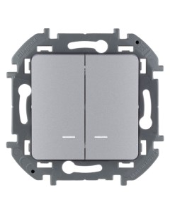 Выключатель Inspiria 2кл индикатор подсветка скрытый монтаж механизм с накладкой без рамки алюминий  Legrand