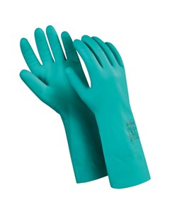 Перчатки хозяйственно бытовые нитриловые с х б напылением от химических воздействий 9 L зеленый Manipula